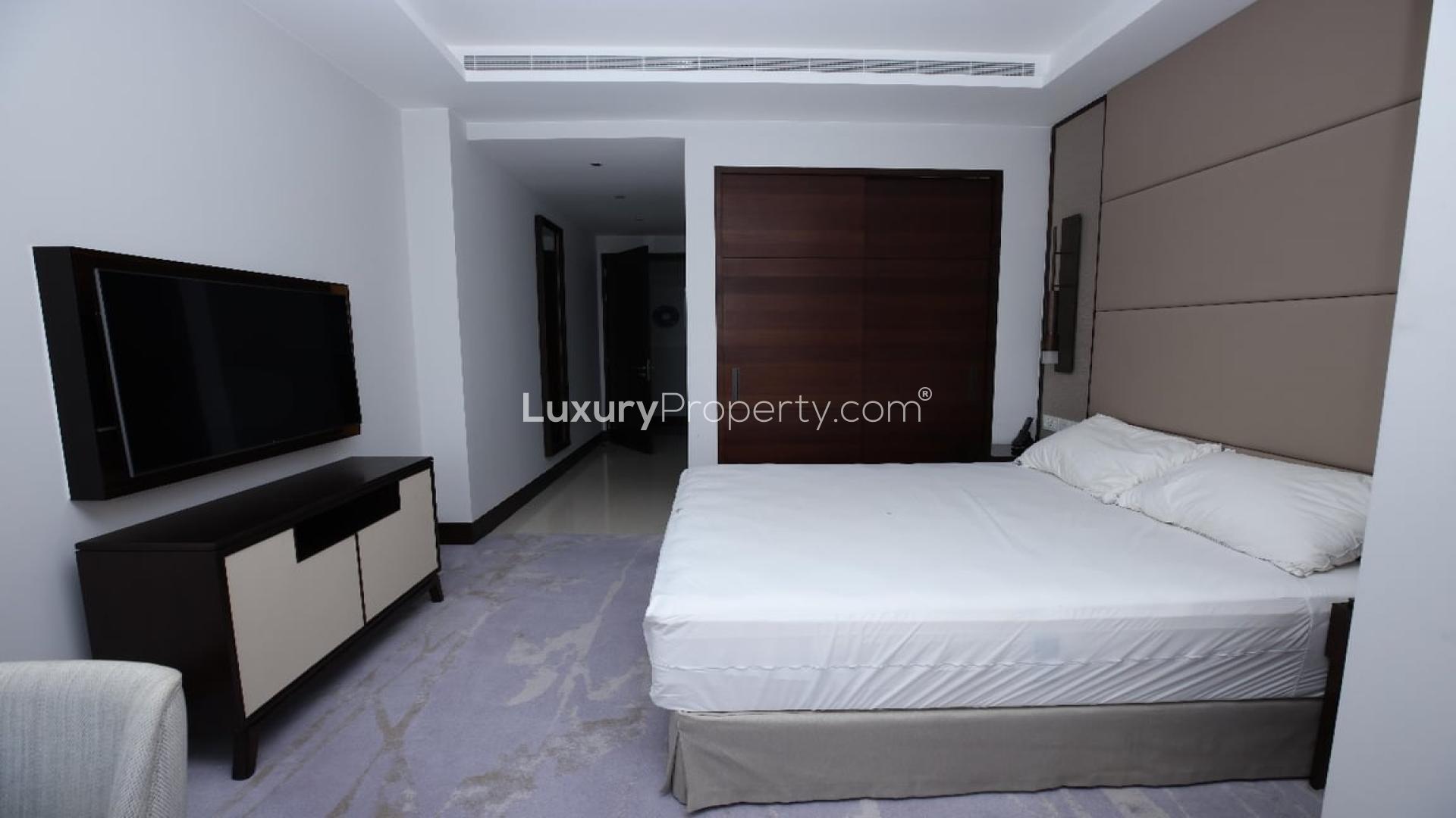Furnished bedroom with city view in high-floor apartment, The Address Sky View Towers, Downtown Dubai