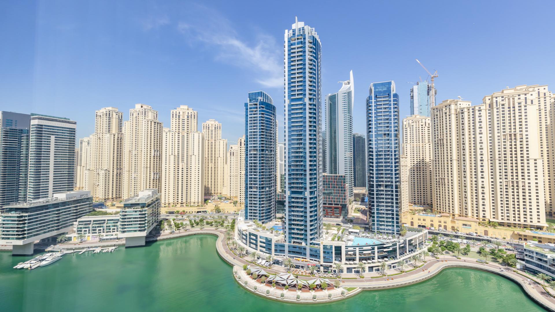 Furnished living and dining area in high-floor apartment, Address Marina, Dubai Marina