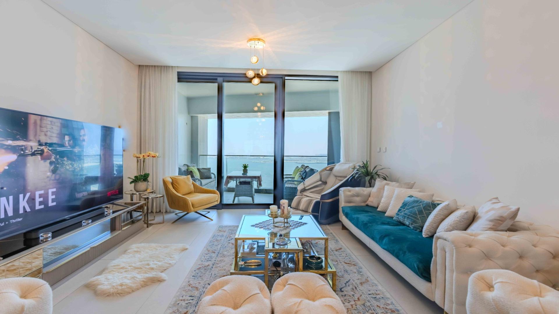 Luxury furnished living room with sea view, Jumeirah Beach Residence apartment for rent