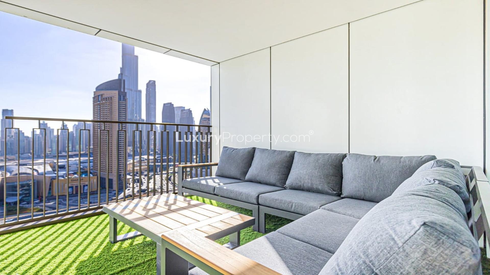 Lavish living room with Burj Khalifa view in Downtown Views II Tower 1 apartment