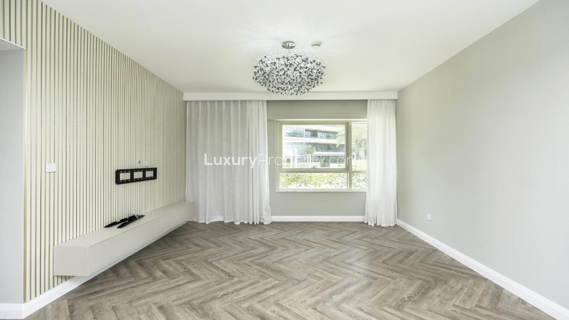 Rooftop pool and lounge area in luxury Al Sahab apartment, Dubai Marina skyline view