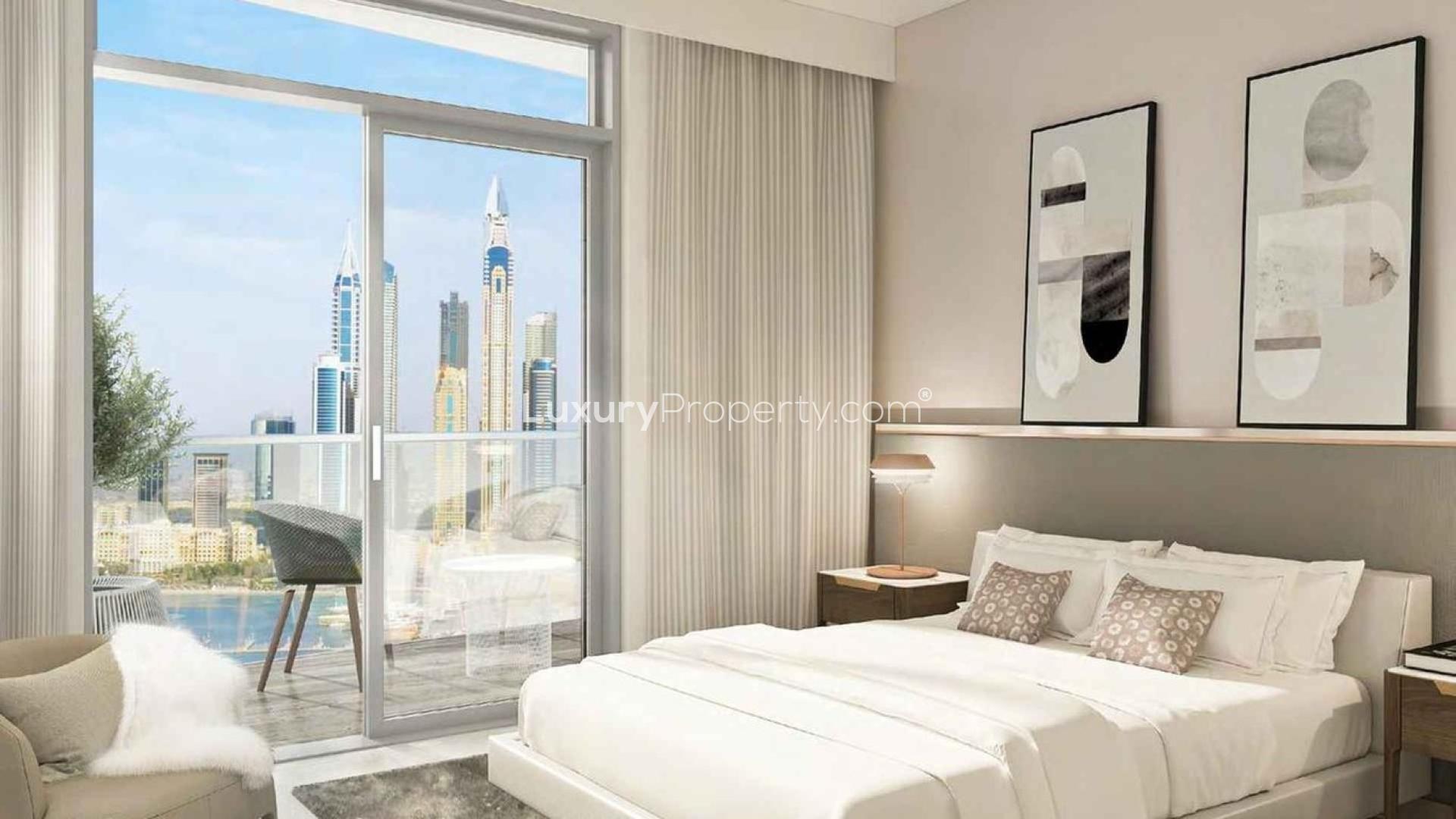 Luxurious bedroom view in spacious Marina Vista apartment, Emaar Beachfront, Dubai Harbour