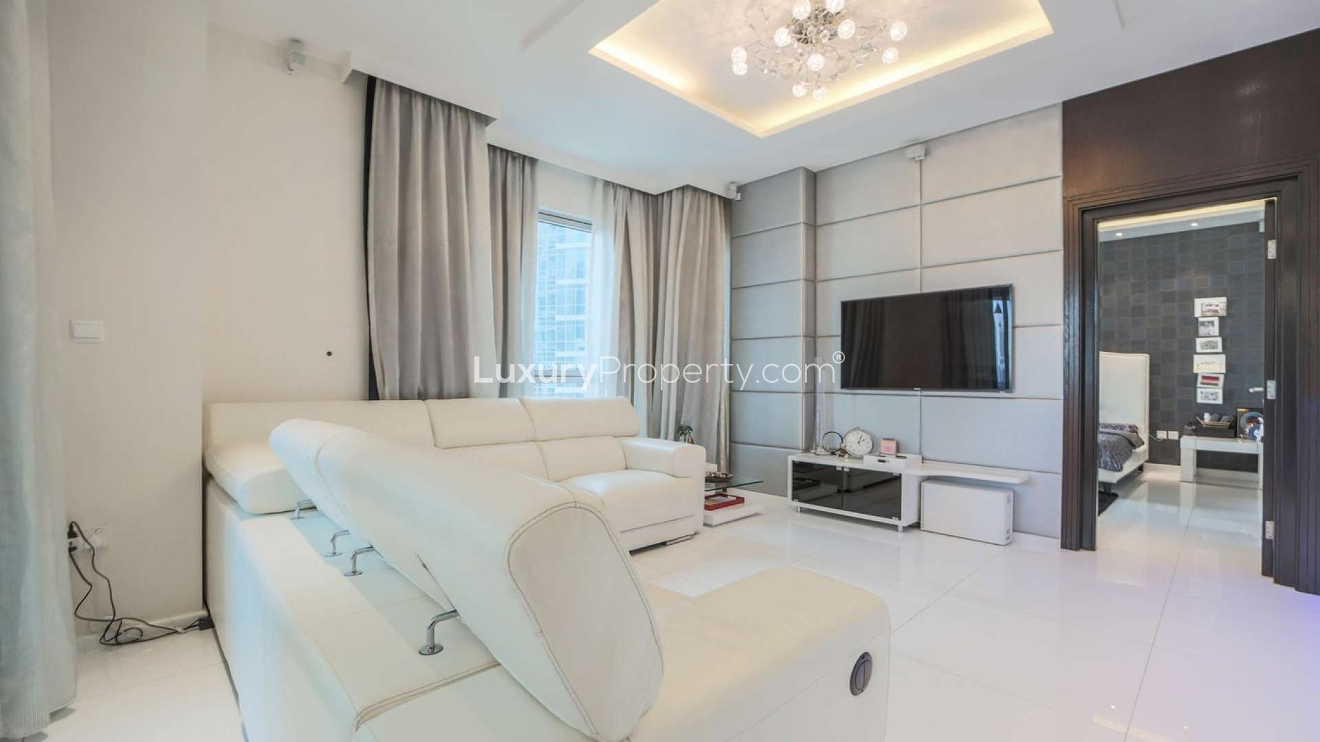 Aerial view of The Residences, Downtown Dubai, featuring luxury apartments and pools