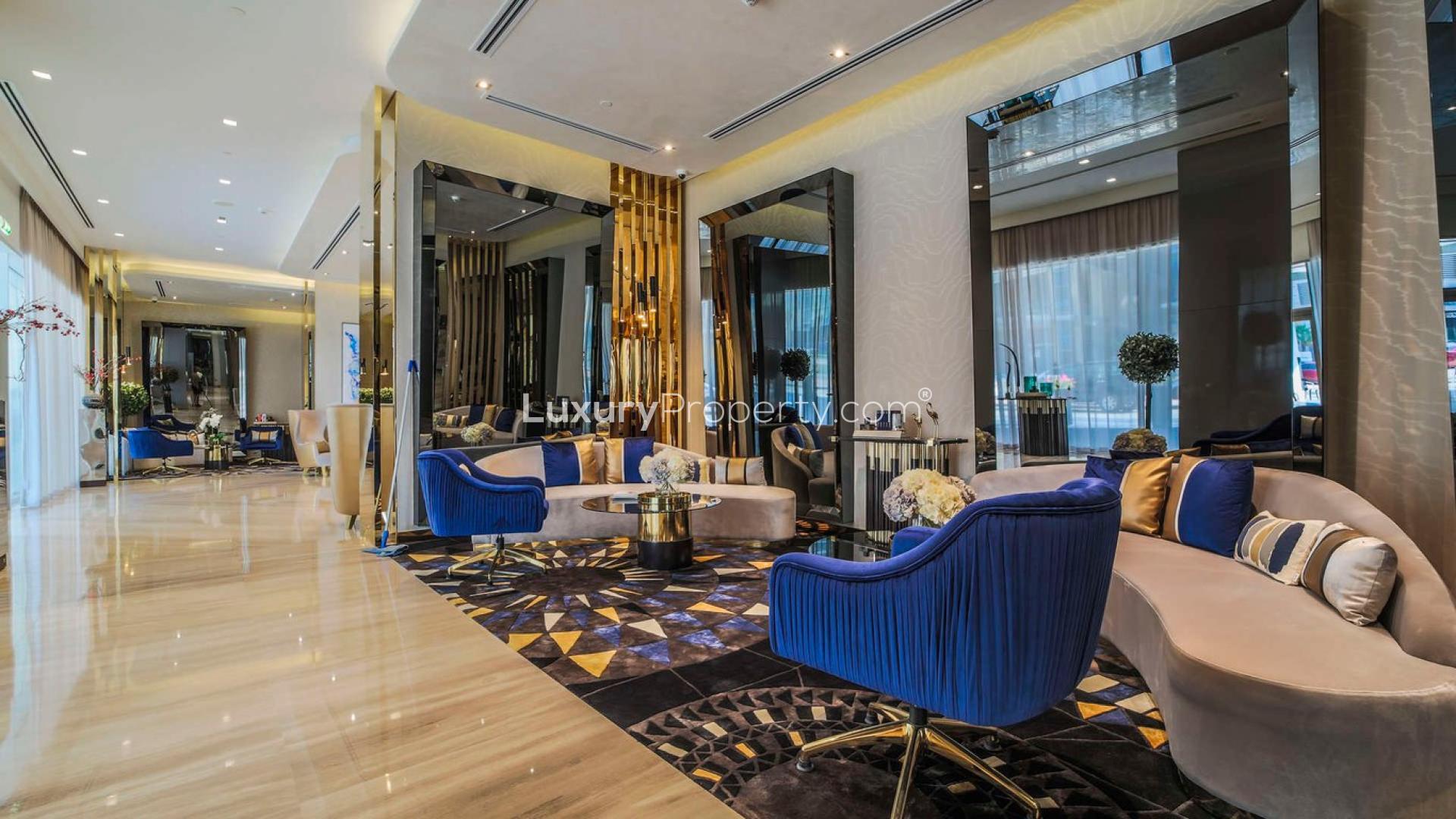 Furnished living room in 1-bedroom apartment at Maison Majestine, Business Bay for sale