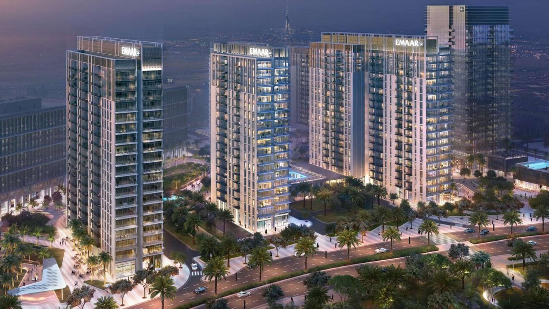 Aerial view of Park Heights apartment towers in Dubai Hills Estate, modern residential buildings