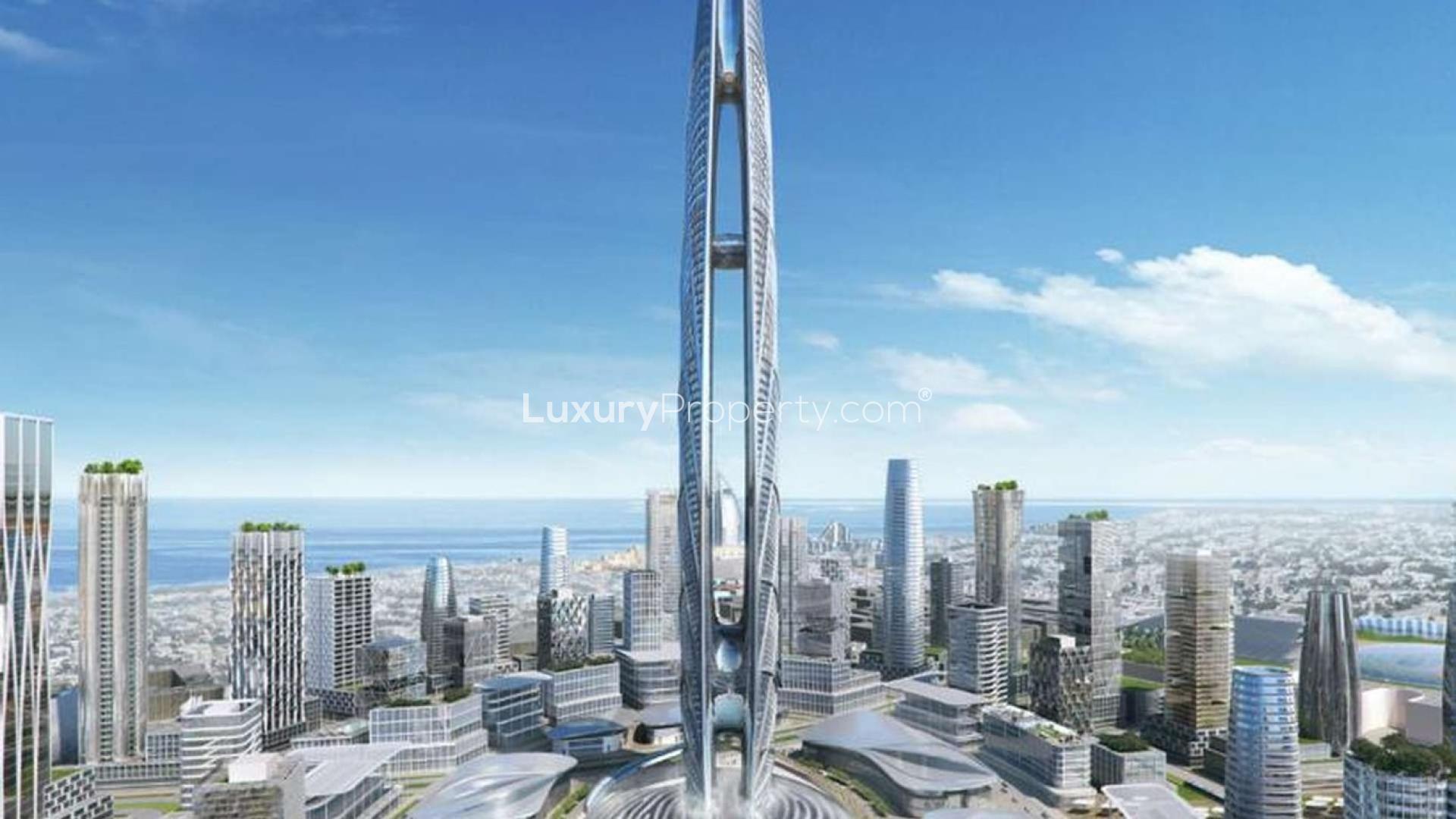 Aerial view of Burj Jumeira area in Dubai, showcasing luxury apartment surroundings