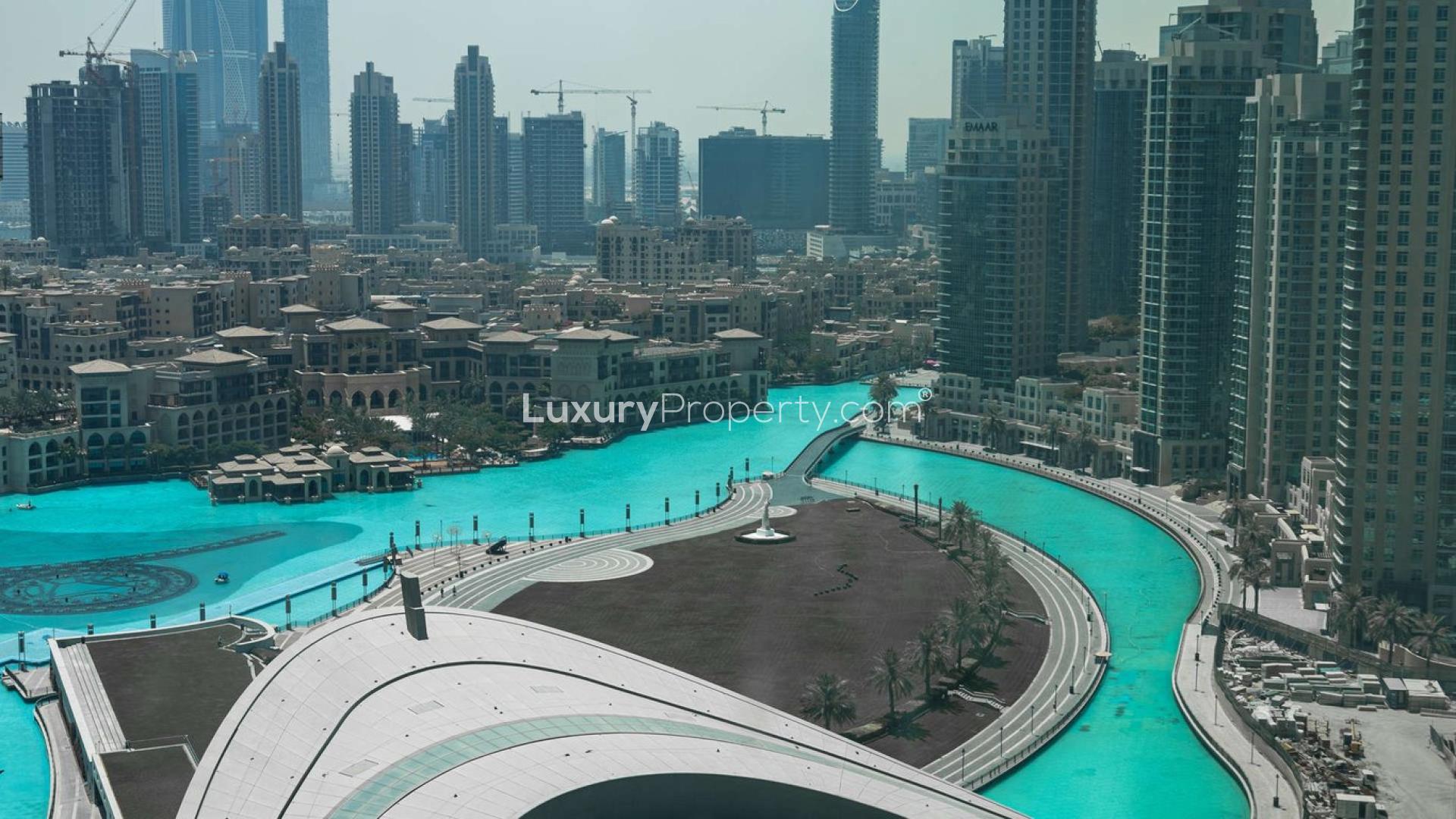 Living room in Standpoint Towers apartment, Downtown Dubai, with elegant decor and natural light