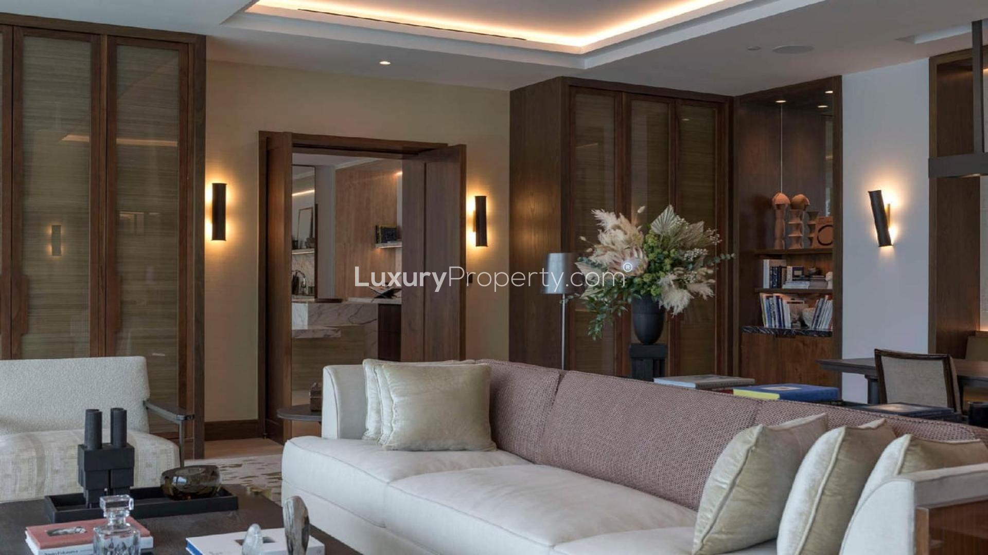 Luxurious living room in two-bedroom apartment at Dorchester Collection, Business Bay, Dubai