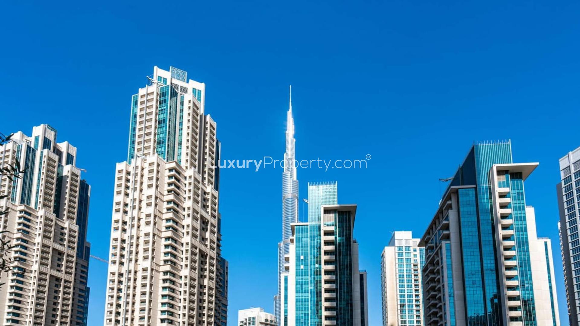 Skyline view from Vida Downtown Apartment, Downtown Dubai, featuring modern high-rise buildings