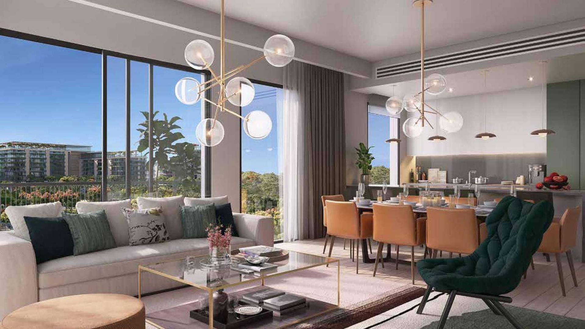 Modern living and dining area in upgraded three-bedroom City Walk apartment for sale