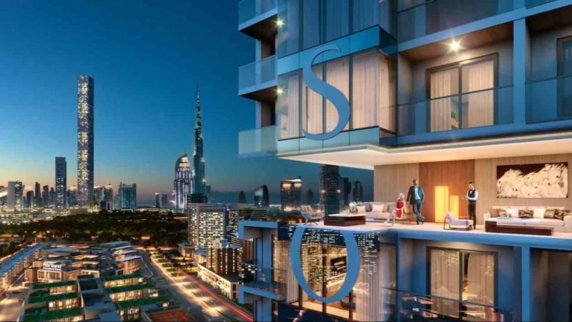 Mid-floor Sobha Hartland apartment with stunning Downtown and DIFC skyline view at sunset