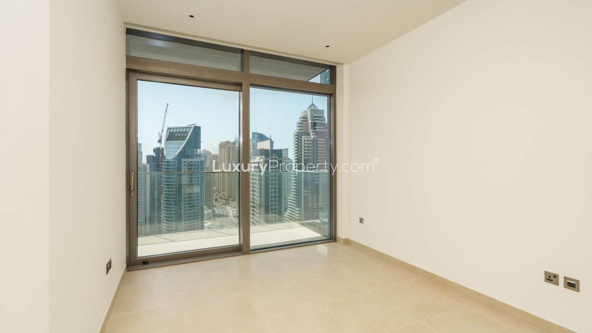 Furnished 3-bedroom apartment balcony with stunning Dubai Marina view, Marina Gate, for sale