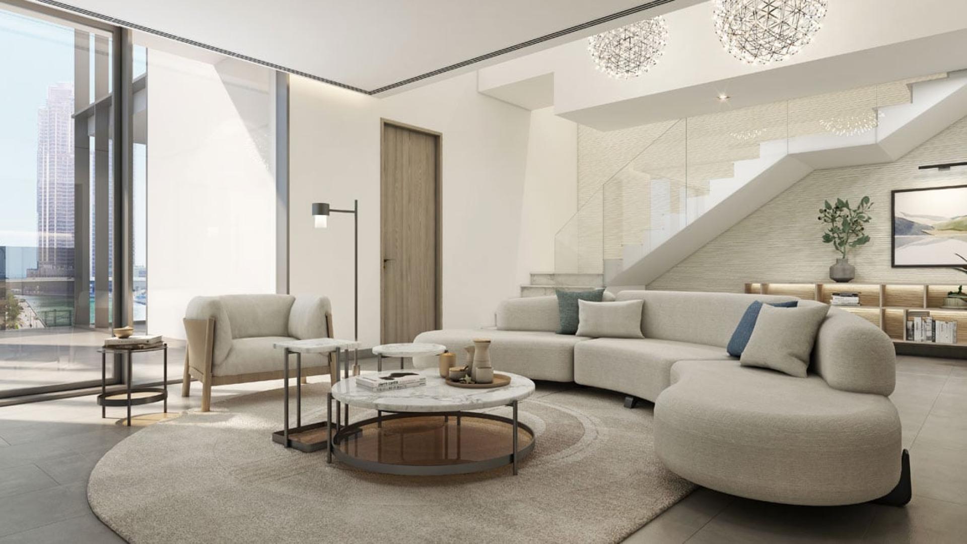 Contemporary bedroom in 3-bedroom apartment at Stella Maris, Dubai Marina, with city view