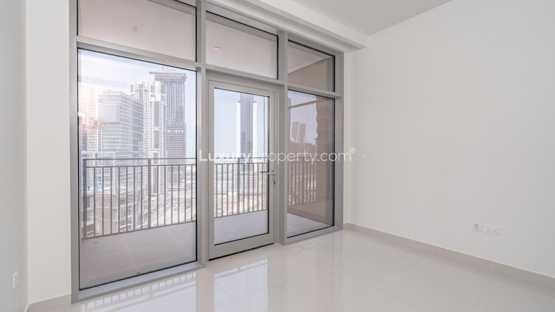 Balcony view from three-bed apartment at BLVD Crescent, Downtown Dubai, for sale