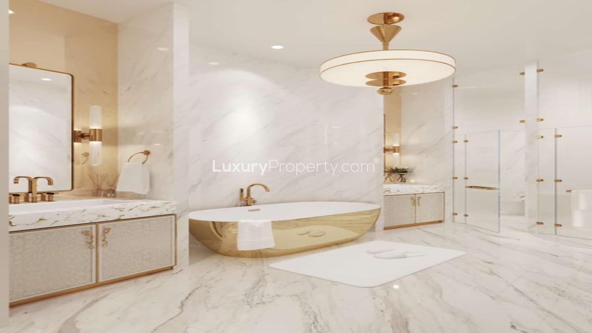 Luxurious Dubai Marina penthouse living area with modern design and stunning city views