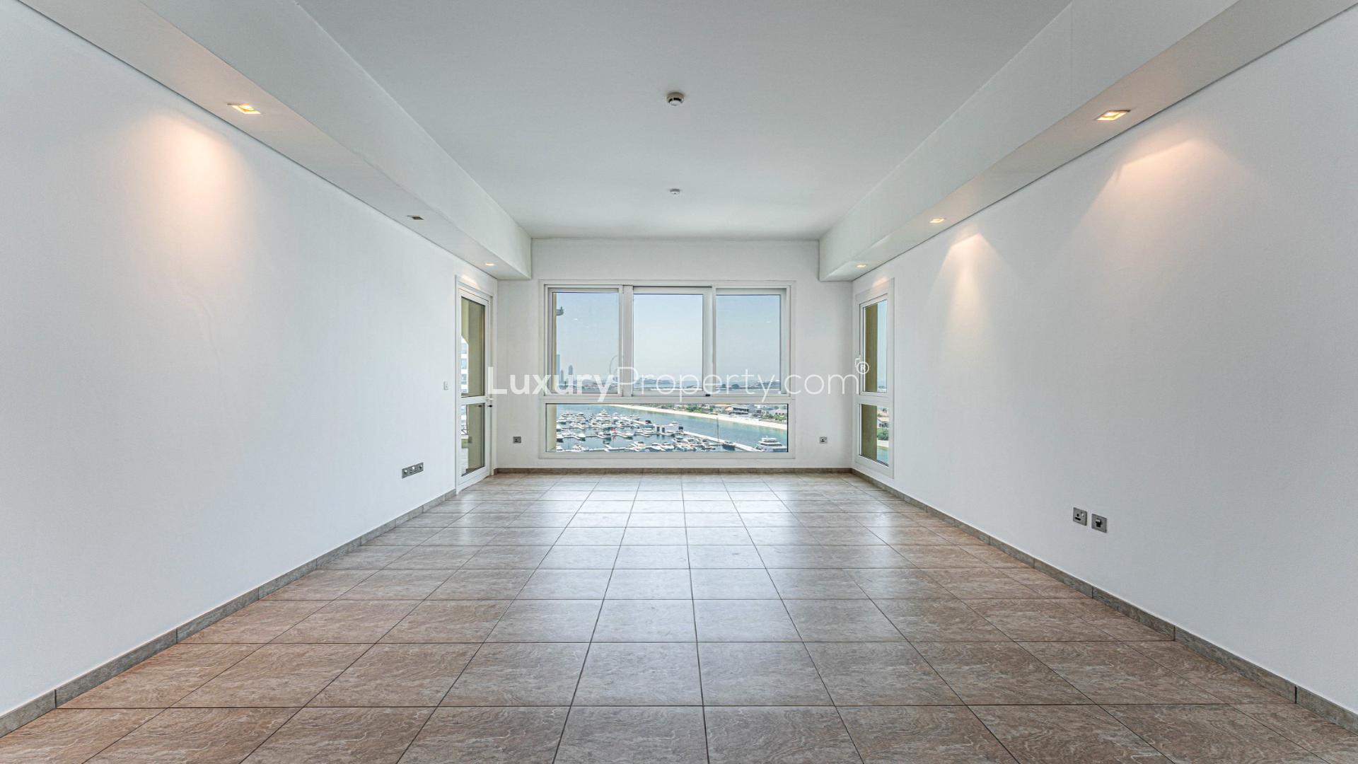 Empty high-floor apartment interior in Marina Residences, Palm Jumeirah, Dubai, for sale