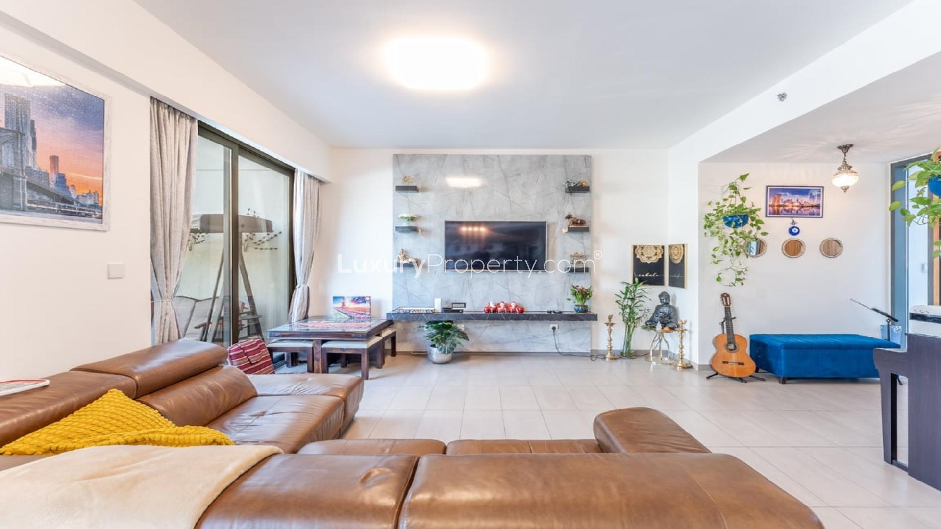 Elegant living room in 3-bedroom townhouse, Executive Residences, Dubai Hills Estate, with modern decor