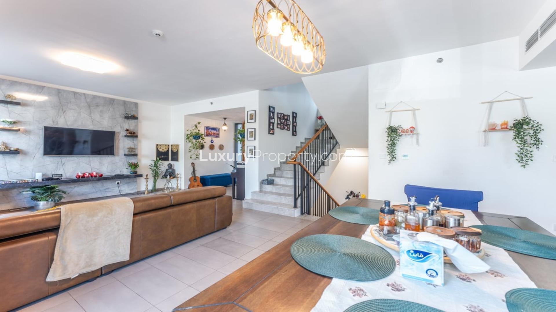 Elegant living area in 3-bedroom townhouse, Executive Residences, Dubai Hills Estate. Modern interior design