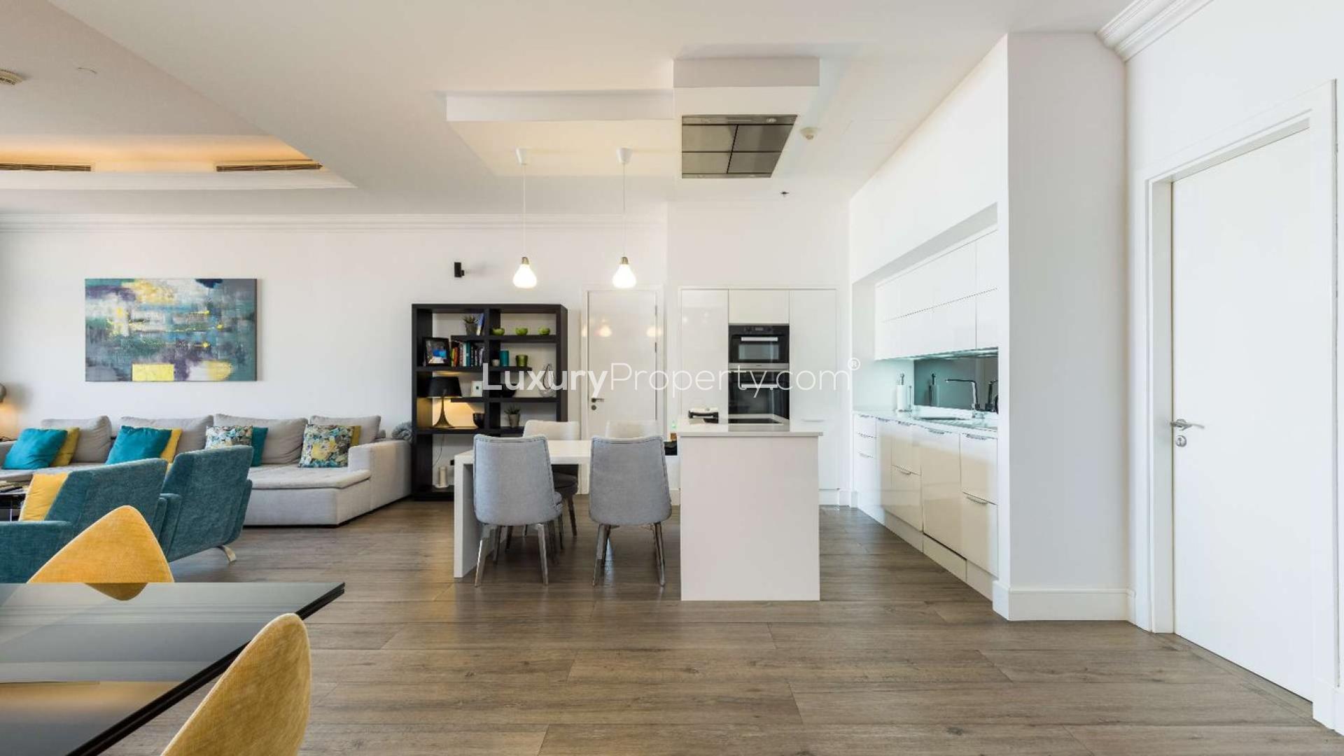 Luxurious open-plan living area in renovated penthouse, Fairmont Palm Residences, Palm Jumeirah