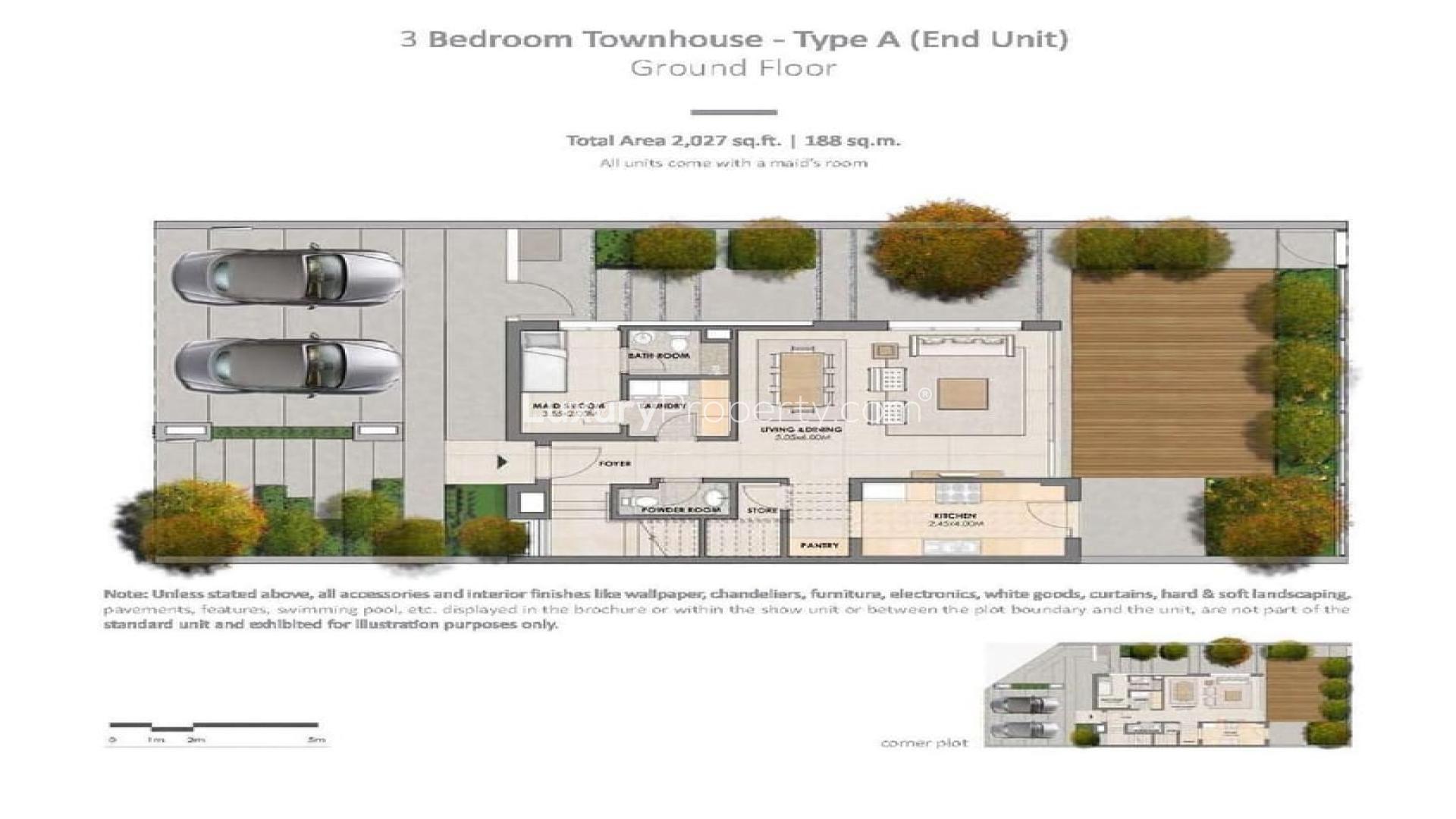Living room in Arabella 2 townhouse, Mudon, Dubai with modern furniture and large windows
