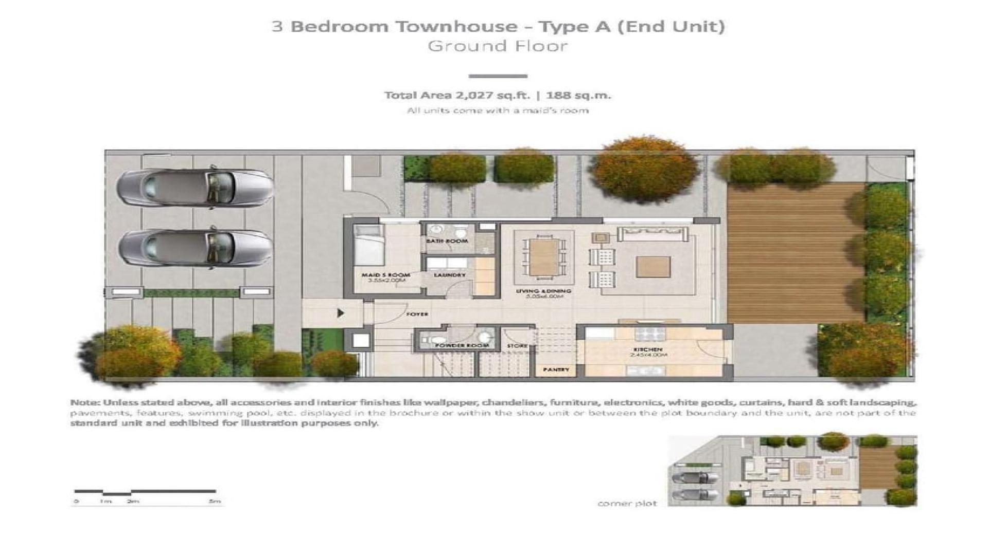 Living room in Arabella 2 townhouse, Mudon, Dubai with modern furniture and large windows