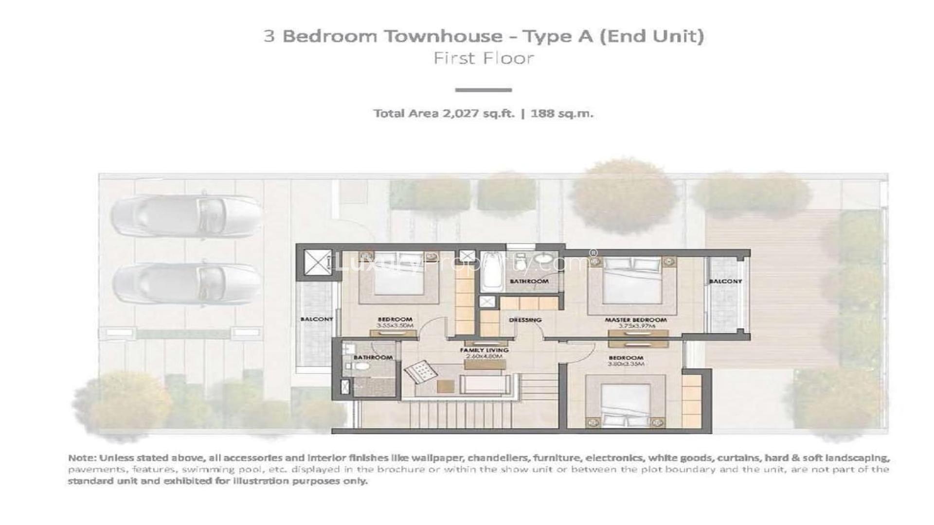 Modern 3-bedroom townhouse exterior in Arabella 2, Mudon, Dubai, available for rent