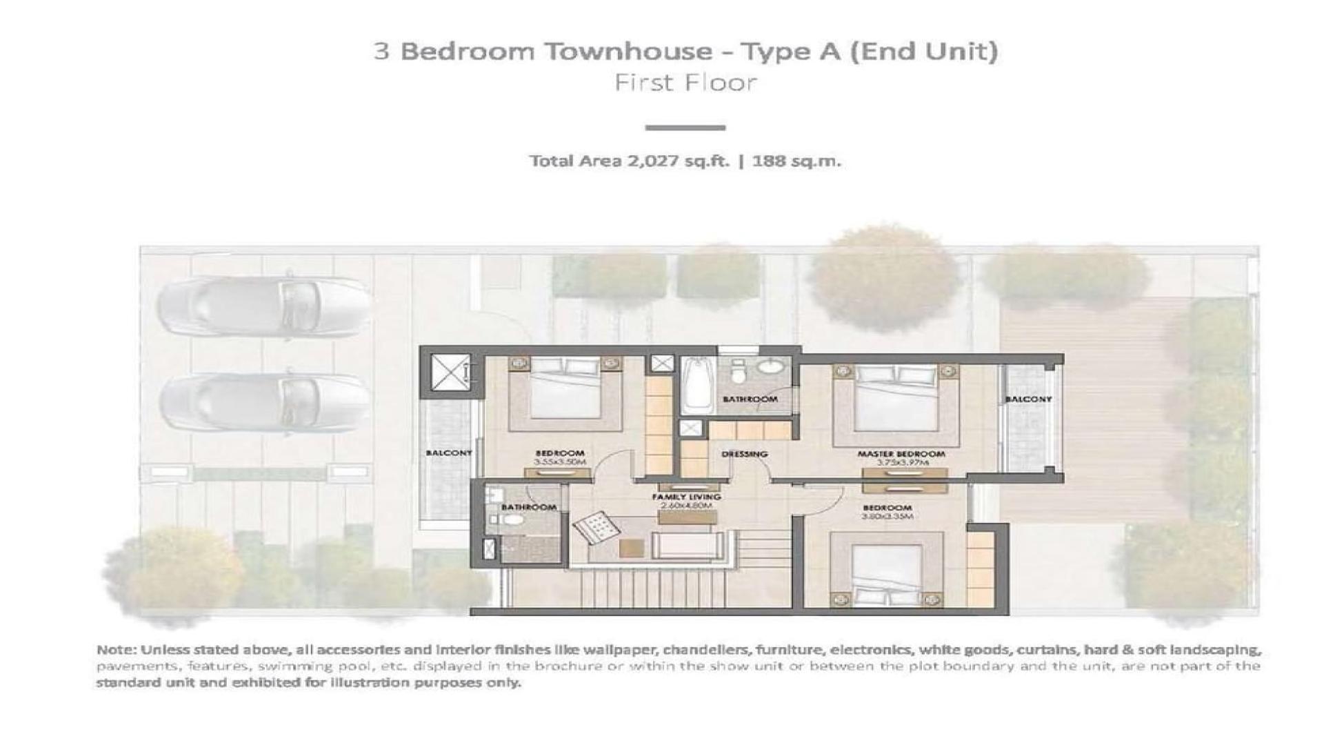 Modern 3-bedroom townhouse exterior in Arabella 2, Mudon, Dubai, available for rent