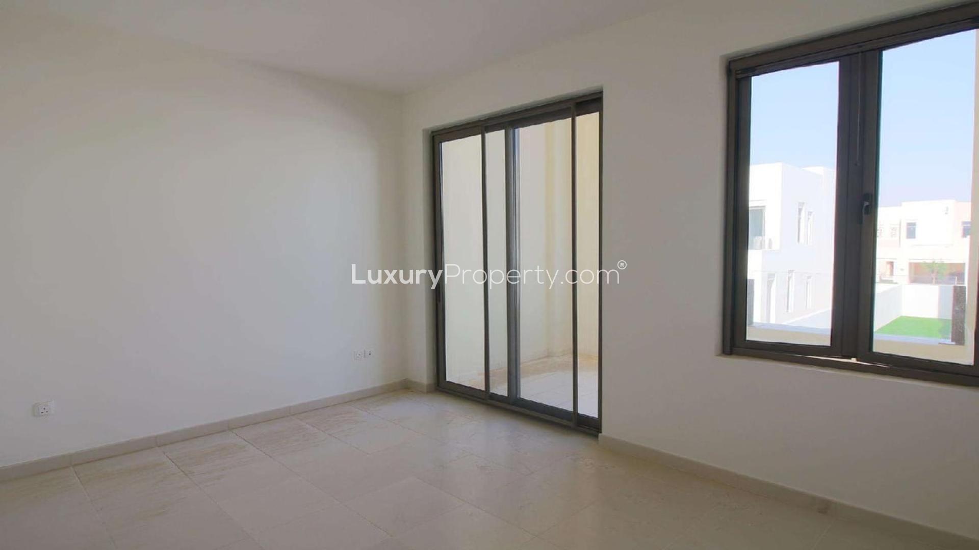 Exterior view of single-row 3-bedroom villa in Mira Oasis, Dubai, available for rent