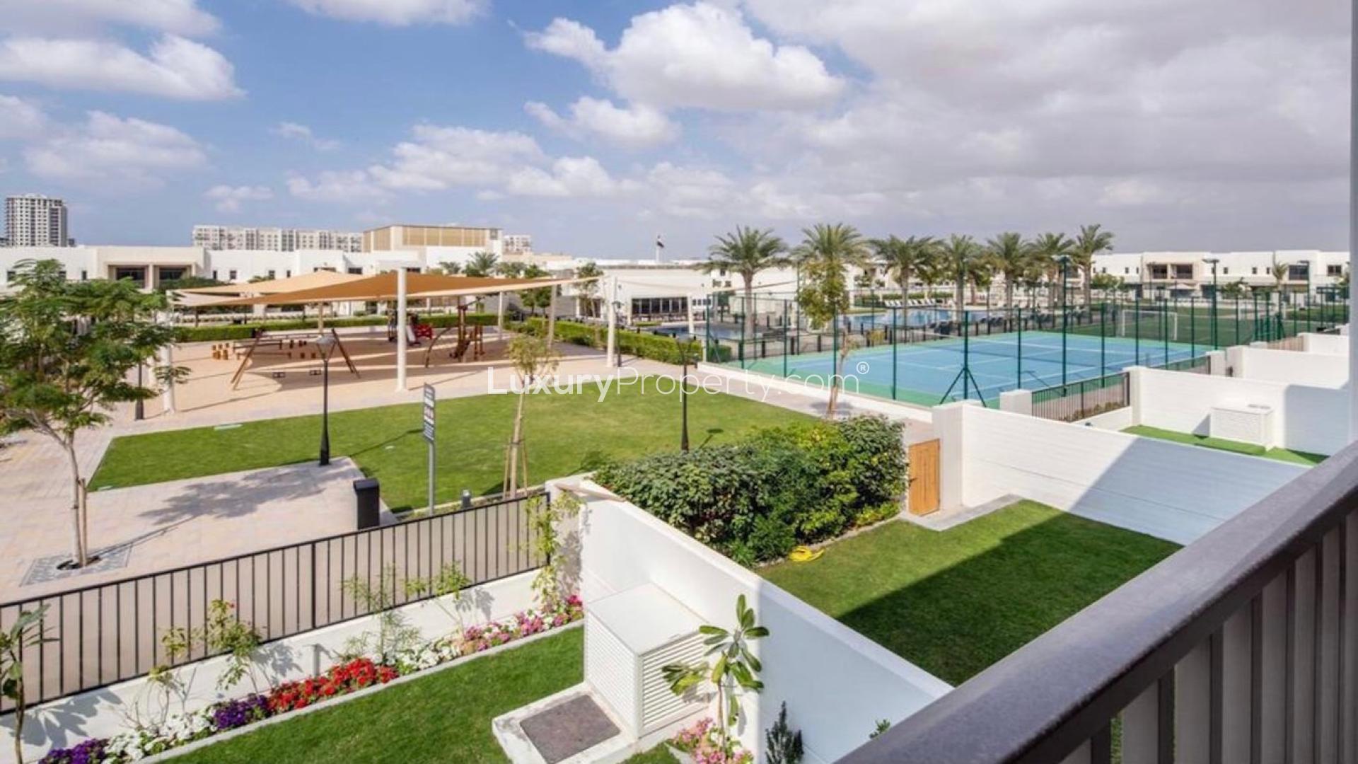 Outdoor seating area of fully furnished townhouse for rent in Hayat, Town Square