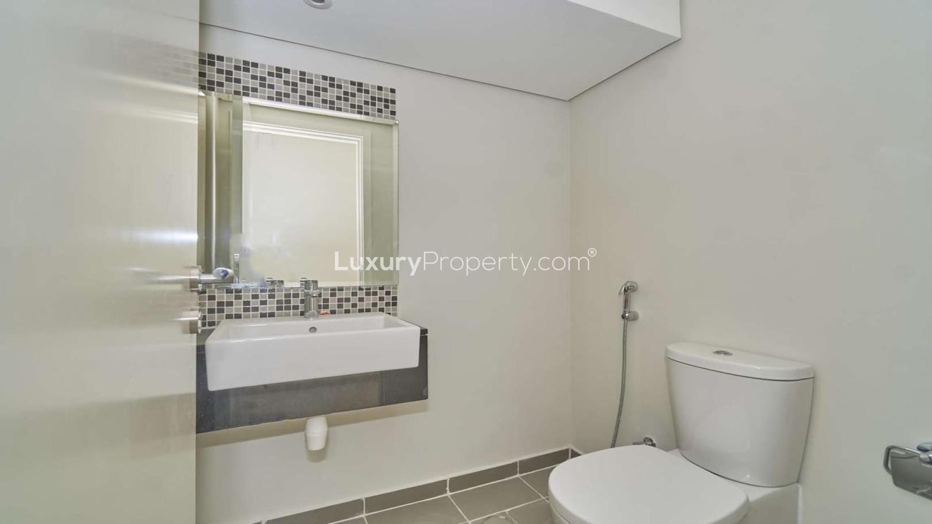 Brand new 3-bedroom townhouse exterior in Aster, Damac Hills 2 for rent