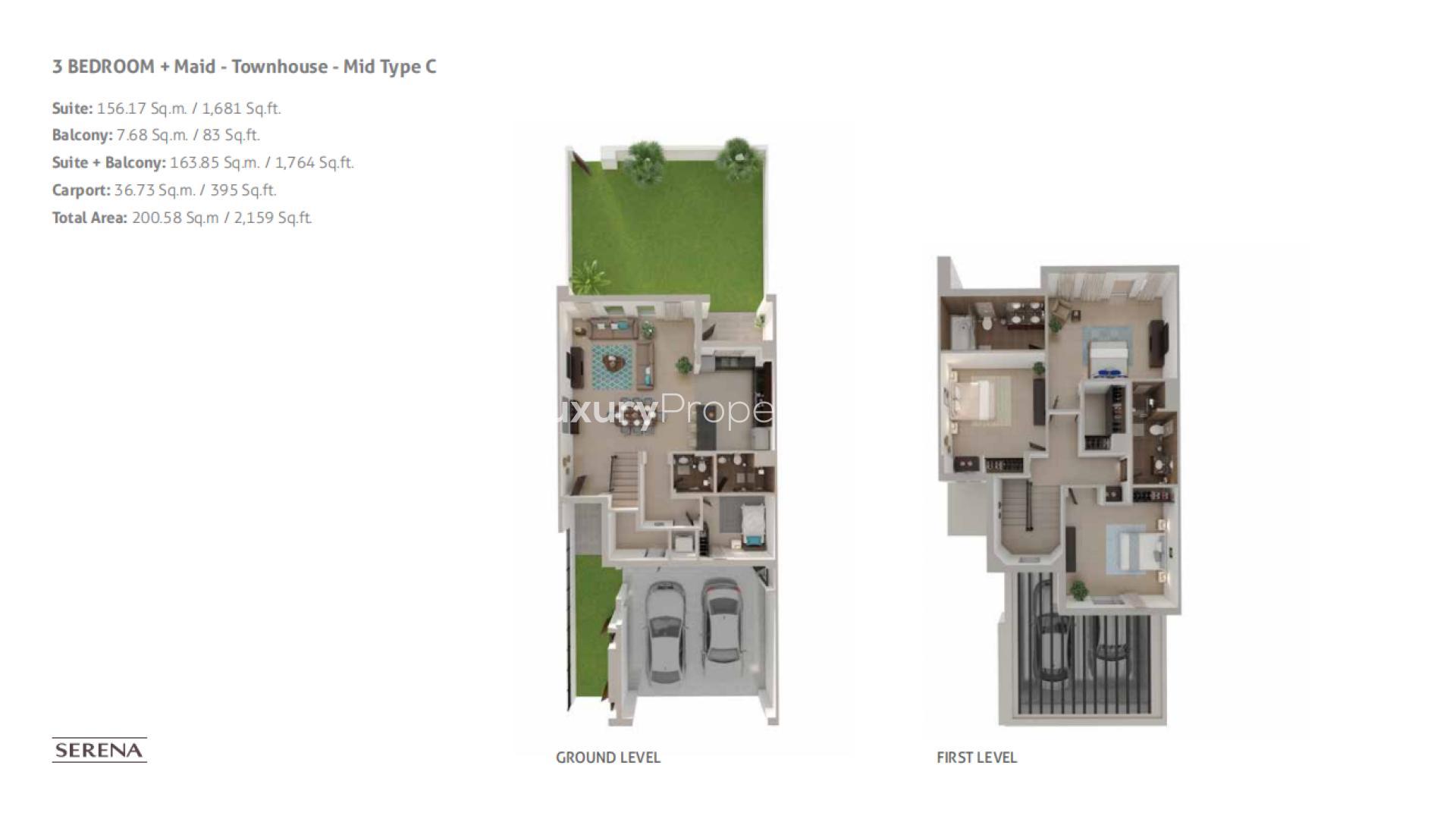 Outdoor gym area in Casa Viva, Serena with lush greenery and townhouse view