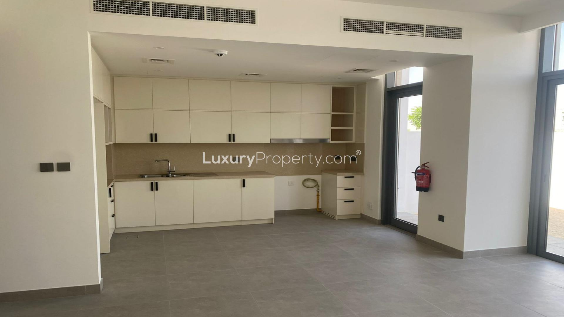 Modern 3-bedroom townhouse exterior in Ruba, Arabian Ranches 3, available for rent