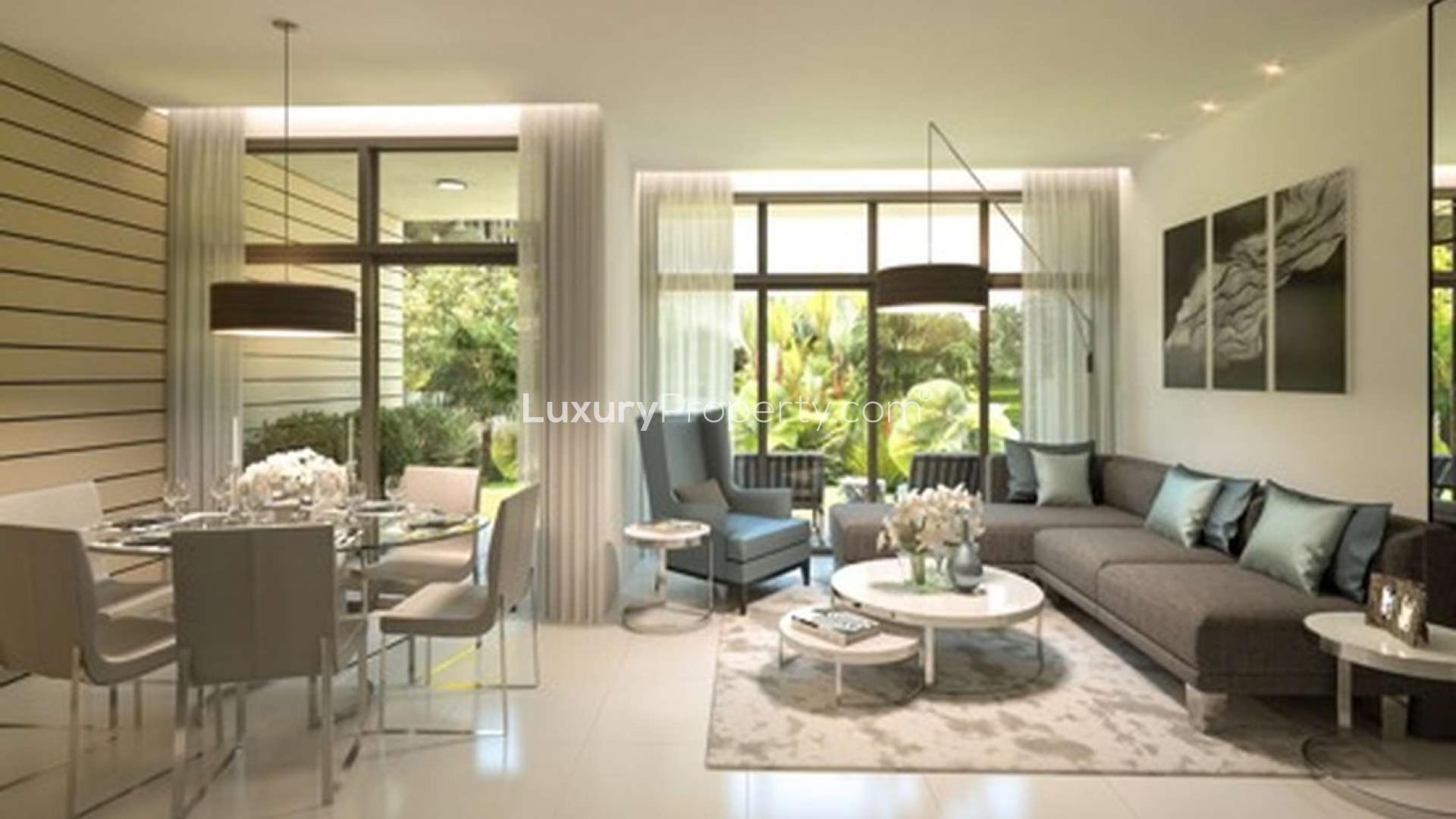 Modern dining and living area in 4-bedroom townhouse, Damac Hills 2, Dubai