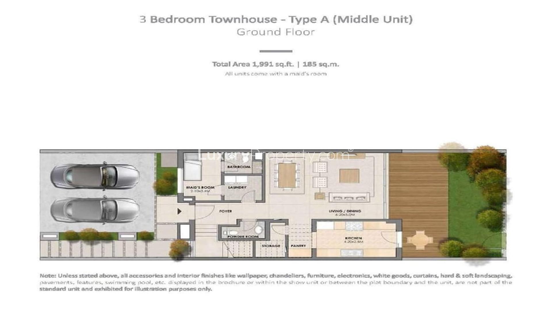Modern living room in Arabella 2 townhouse, Mudon with stylish furniture and natural light