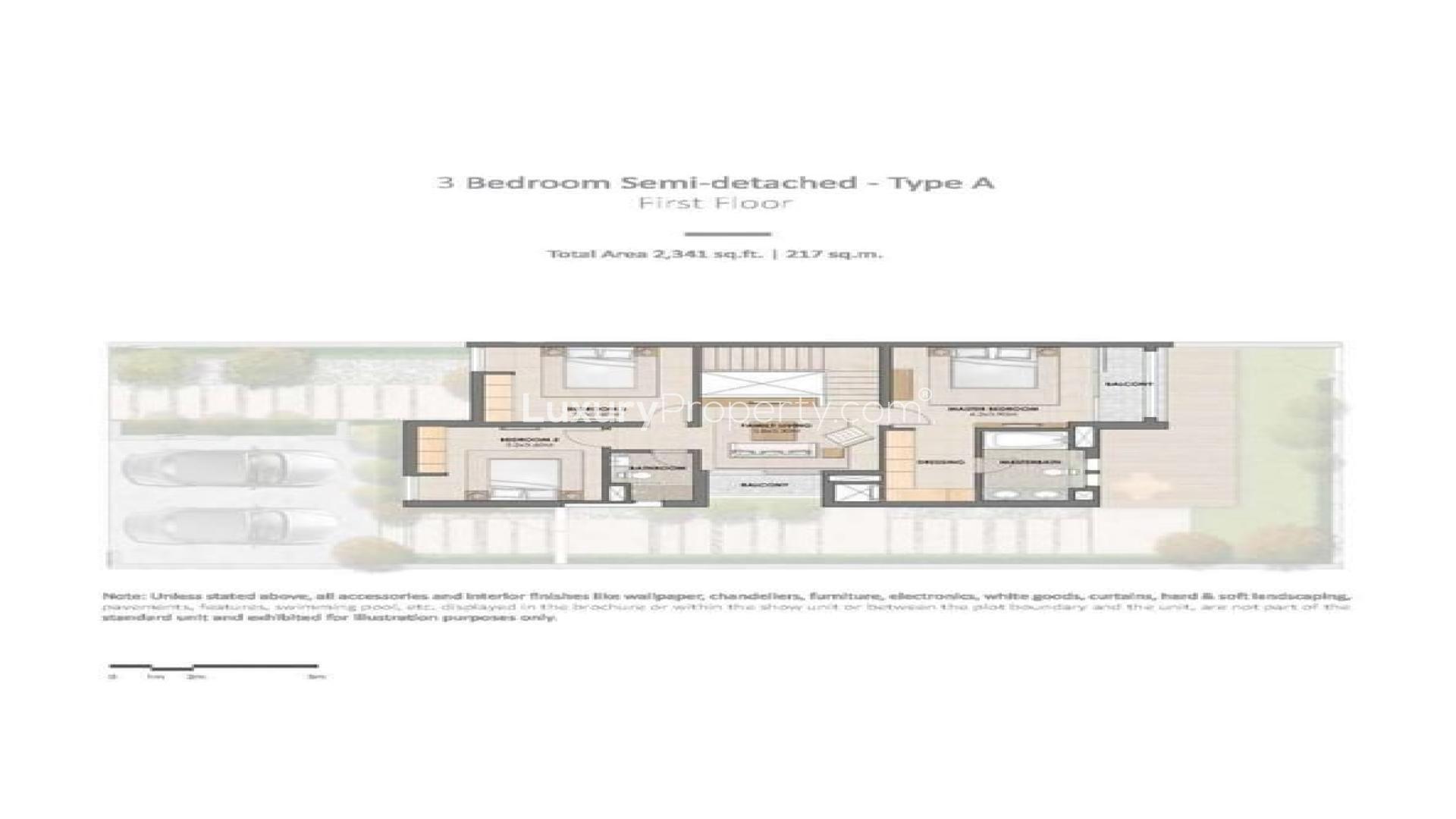 Semi-detached townhouse exterior in Arabella, Mudon with garden views. 3 bedrooms, 4 bathrooms