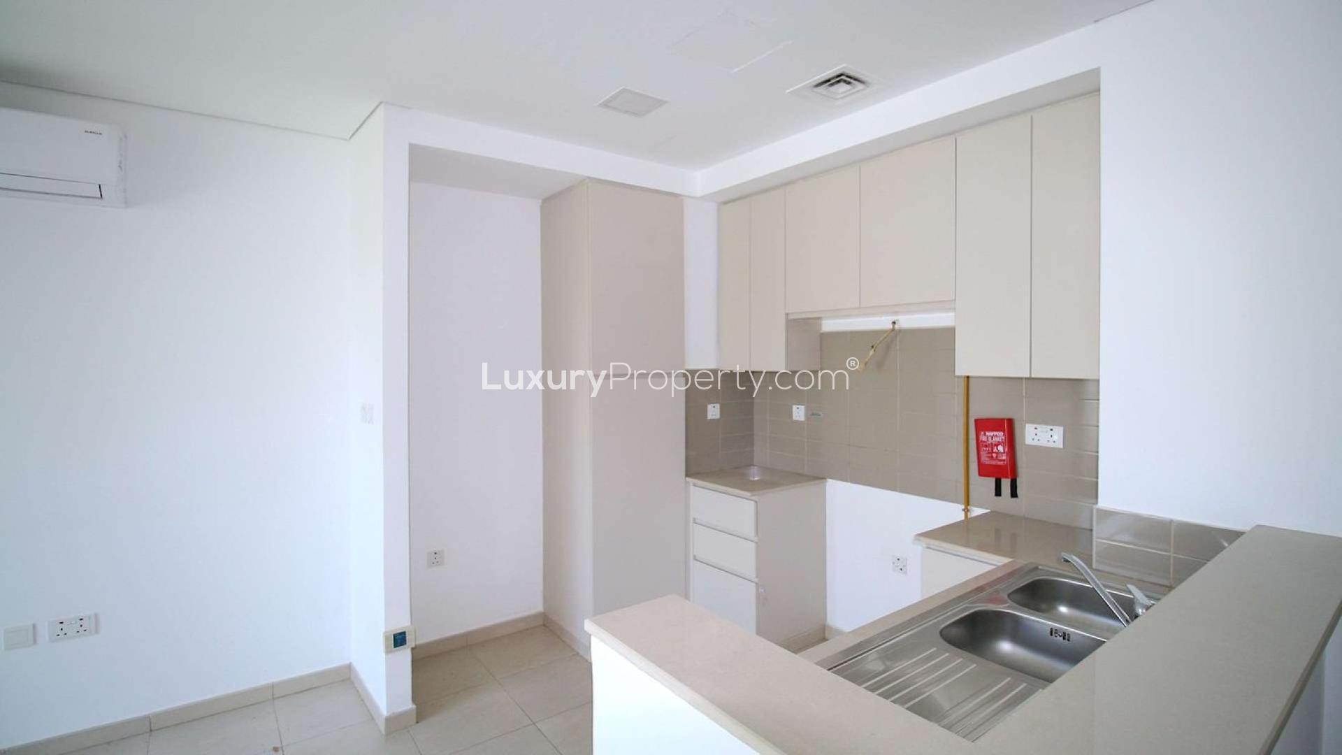 Exterior view of spacious 3-bedroom townhouse for sale in Zahra Townhouses, Town Square Dubai