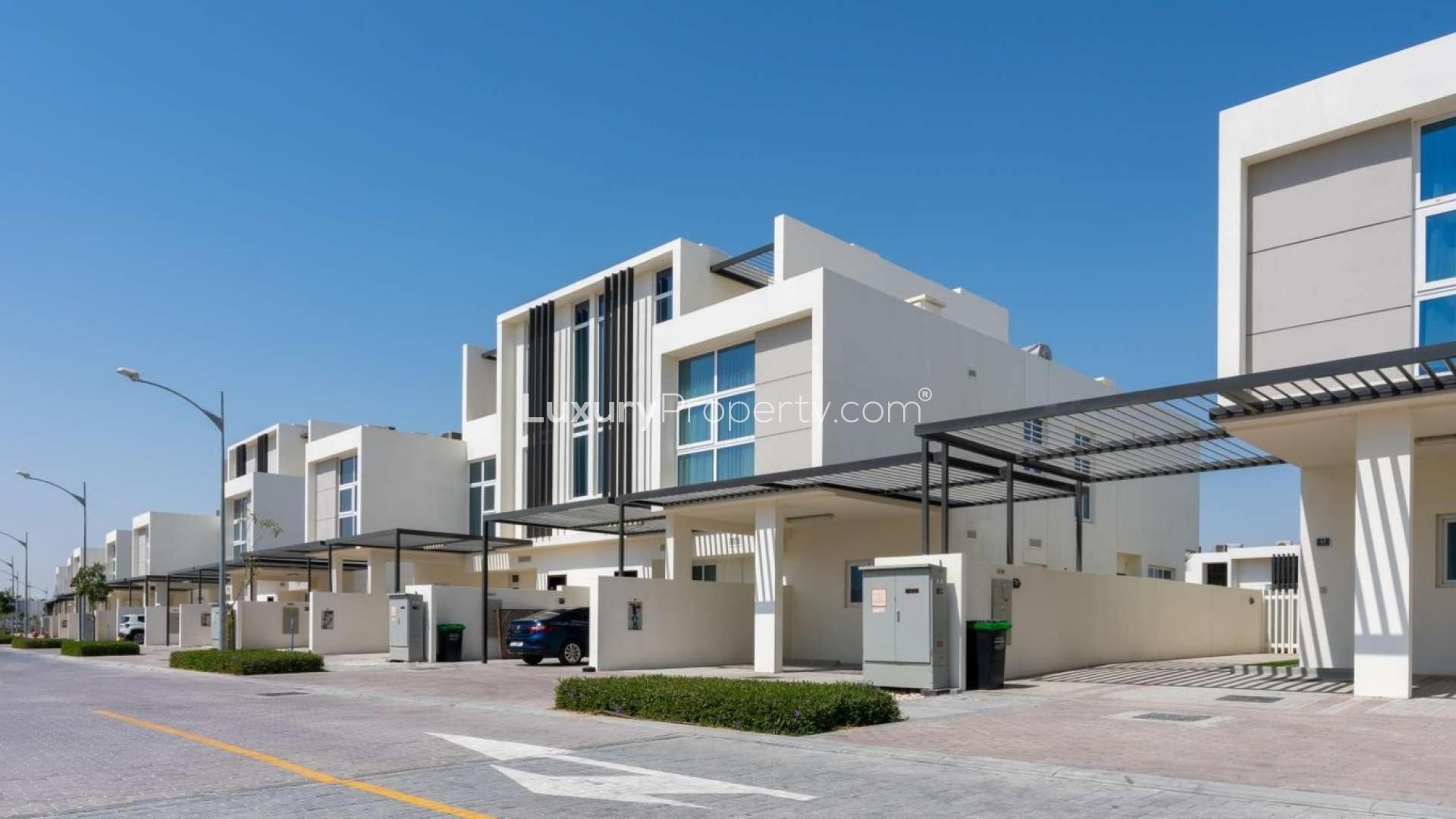 Modern townhouse exterior in Trixis, Damac Hills 2, available for sale