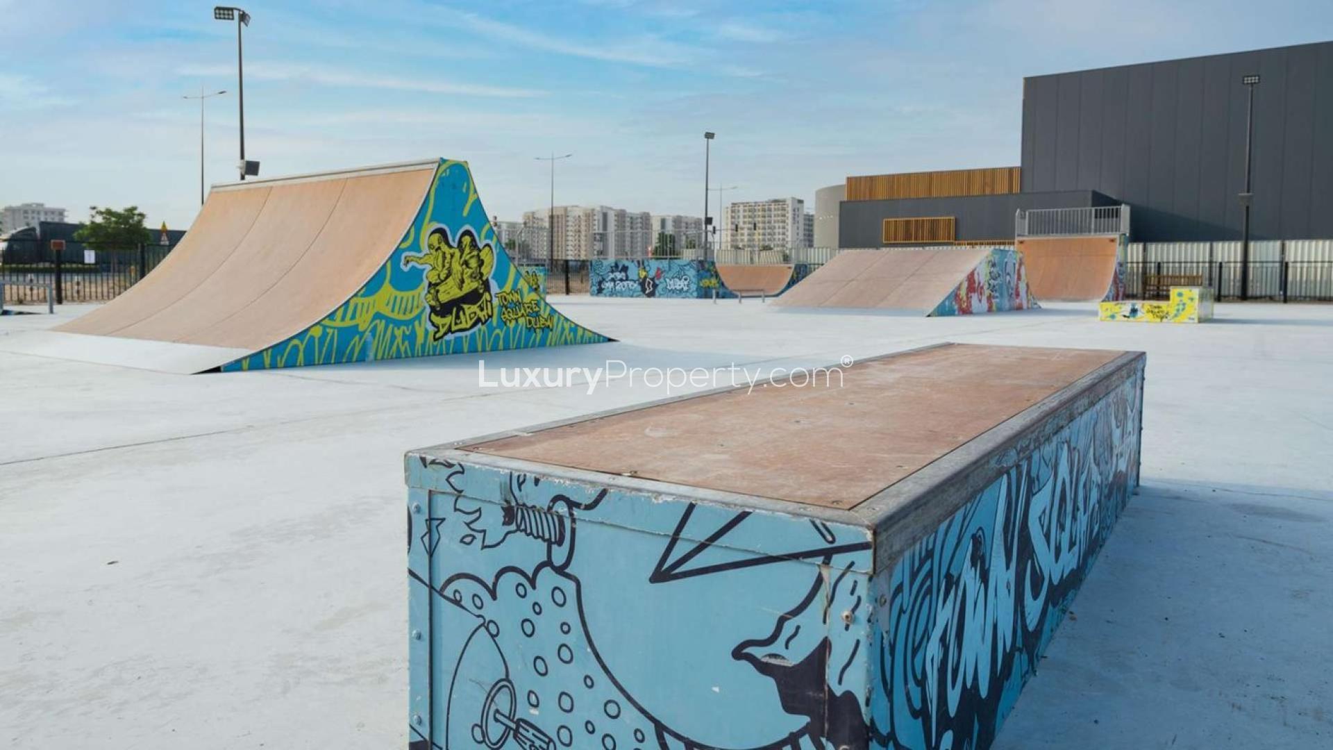 Beautiful modern townhouse exterior in Noor Community, Town Square, available for sale