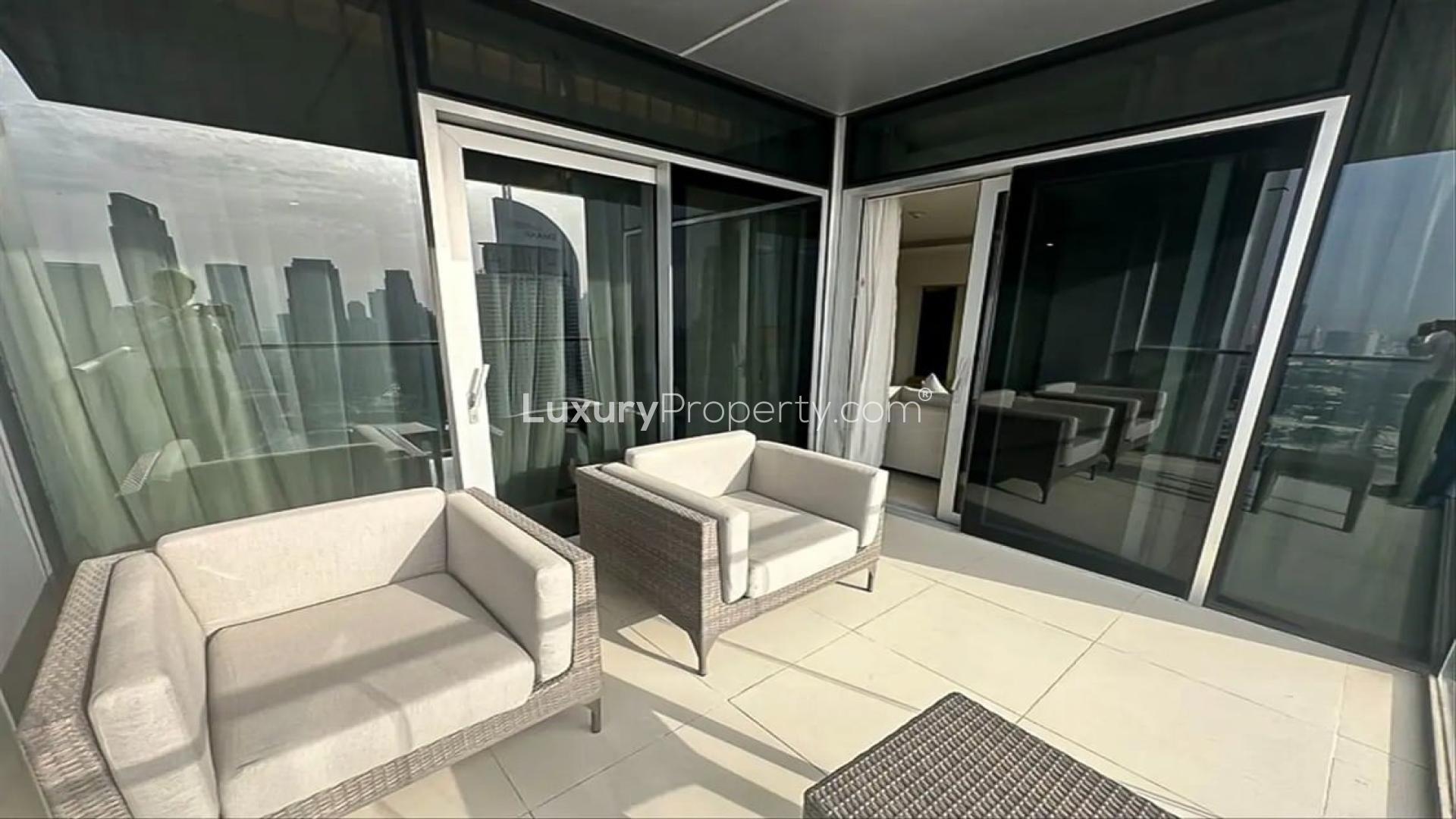 Furnished living and dining area in serviced Downtown Dubai apartment, The Address Dubai Mall