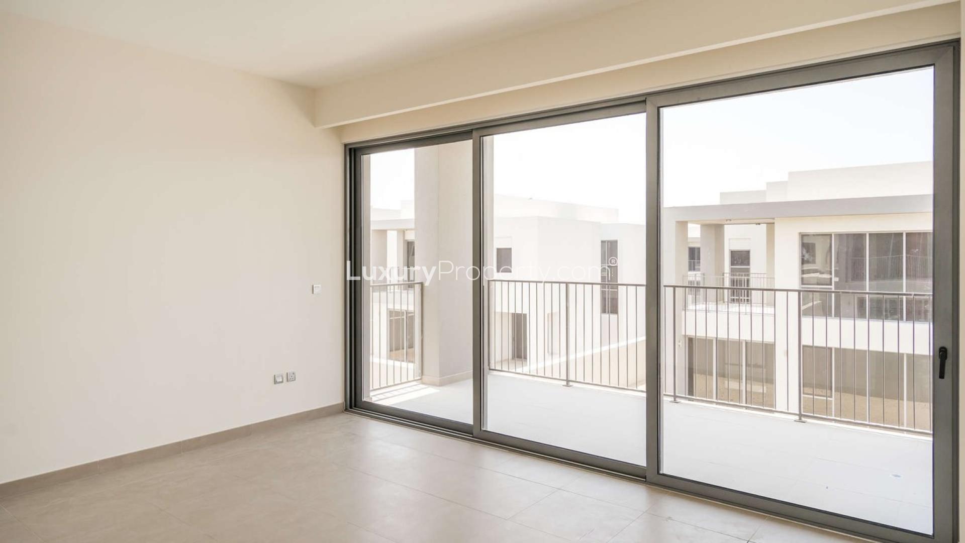 Modern living room in 3-bedroom villa, Sidra Villas, Dubai Hills Estate, open-plan layout