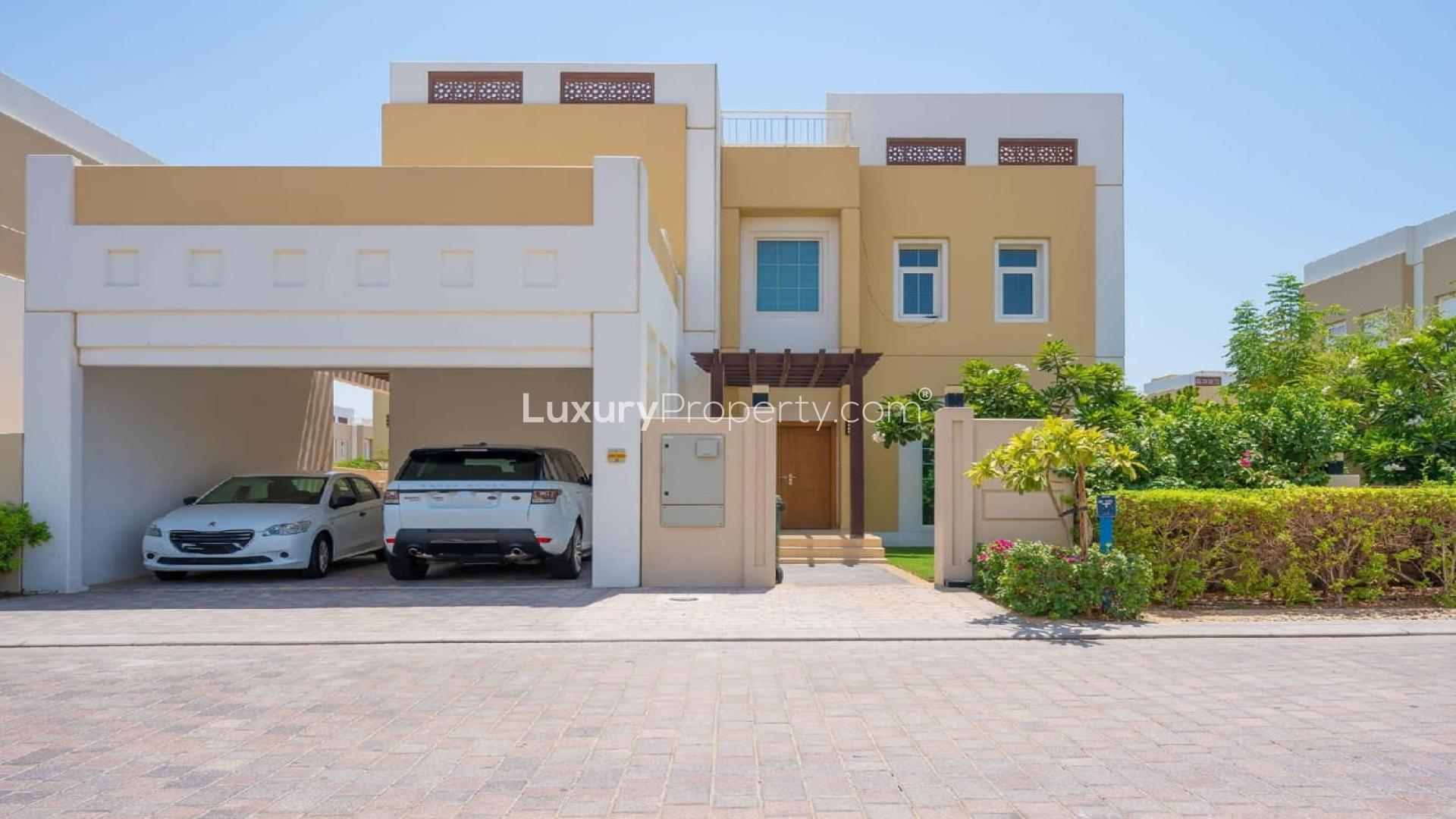 3-bedroom villa exterior in Rahat, Mudon with garage and garden, available for rent
