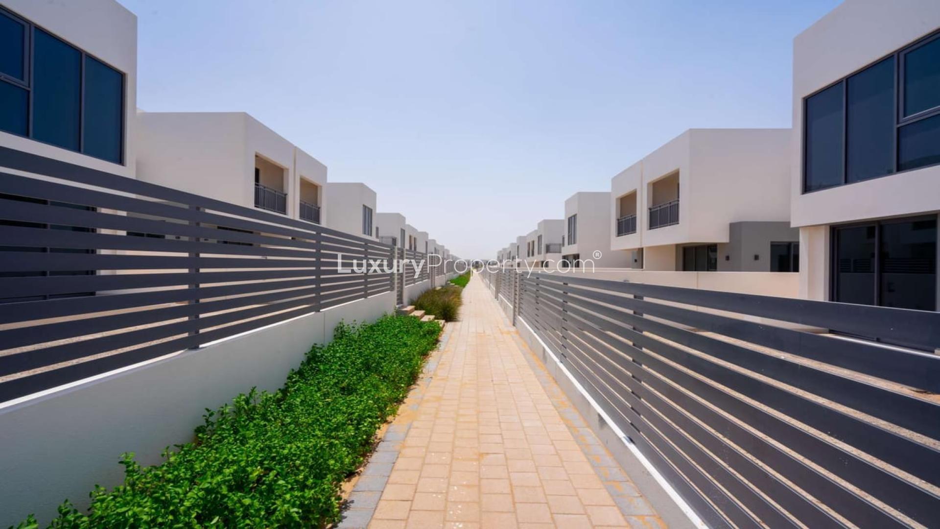 Exterior view of 3-bedroom townhouse for rent in Maple 3, Dubai Hills Estate