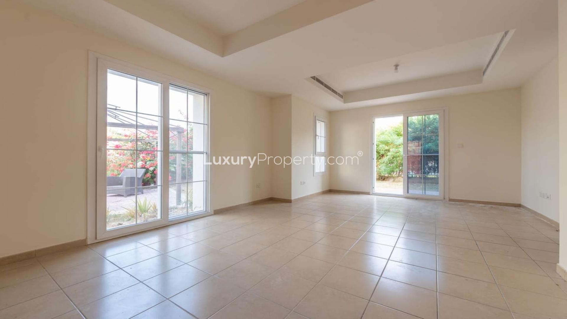 Bright living room in 3-bedroom villa for rent, Ghadeer, The Lakes, Dubai