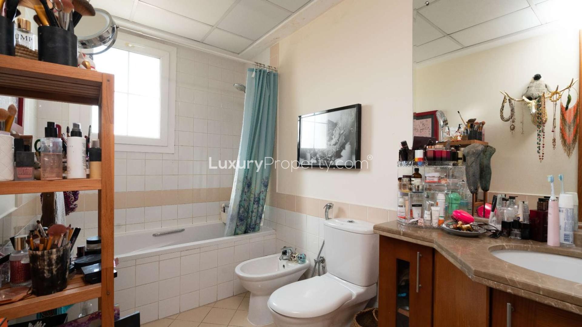 Outdoor patio with garden view at Type 3E Villa in Al Reem 1, Arabian Ranches