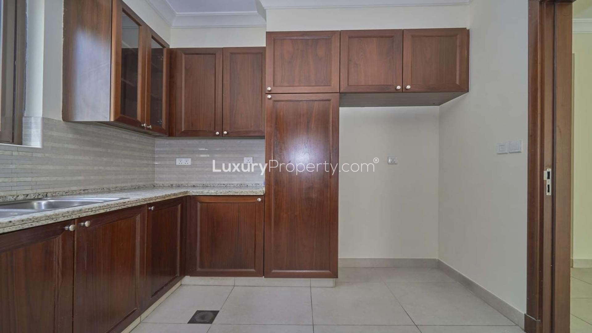 Outdoor view of spacious villa backyard in Arabian Ranches 2, Palma community