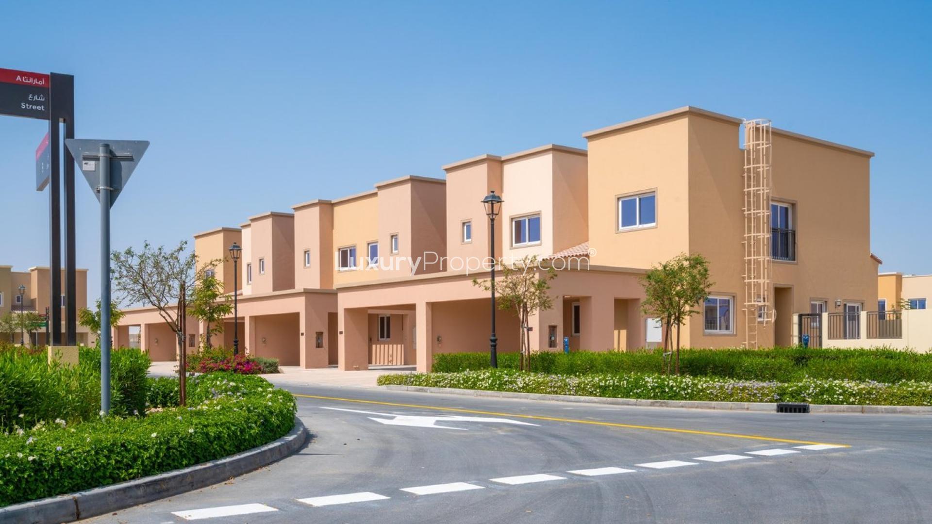 Modern 3-bedroom villa exterior in Villanova, Amaranta, Dubai Land, for rent