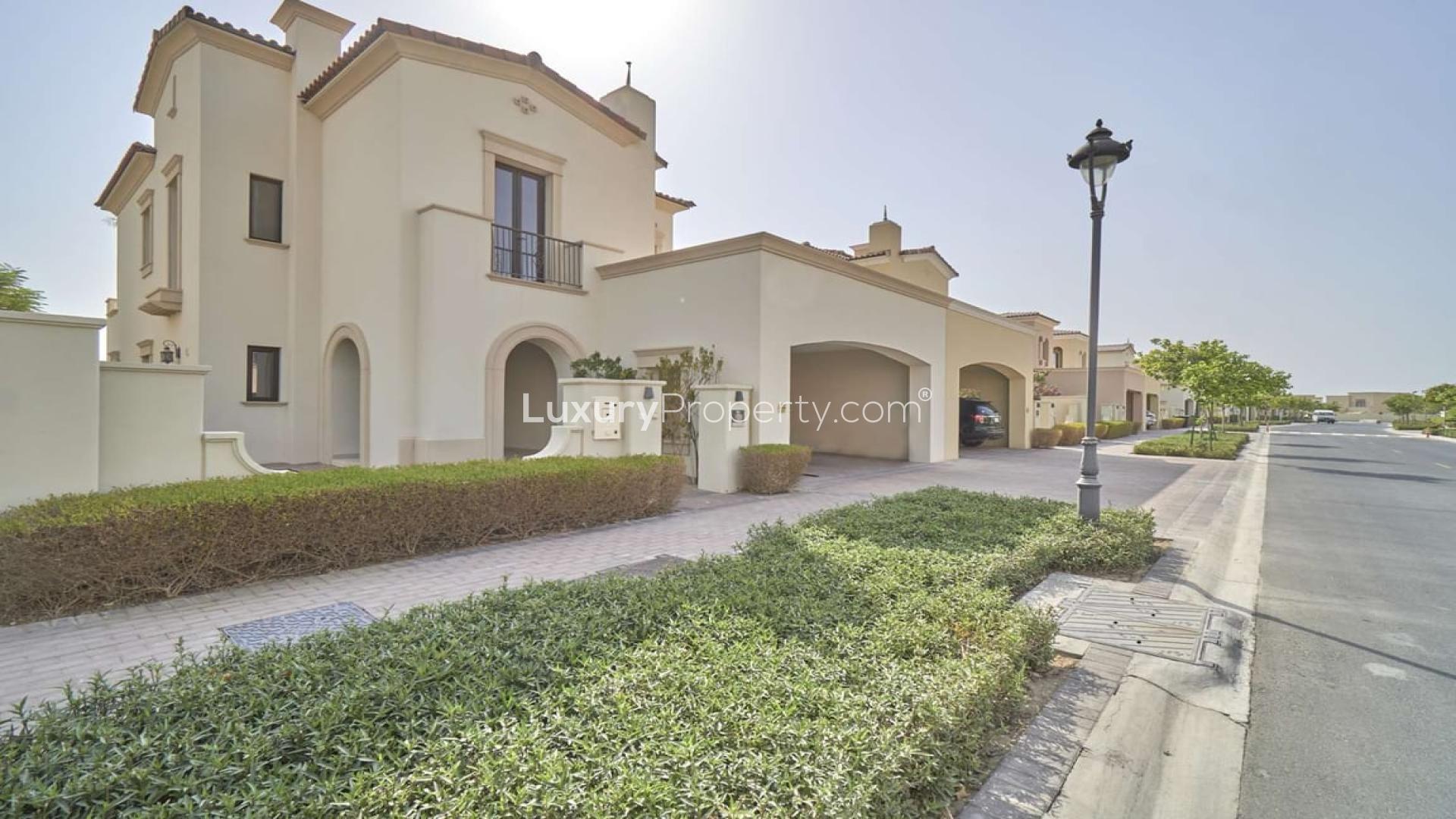 Elegant villa exterior in Palm Jumeirah's Gateway Towers community, Samara, available for rent