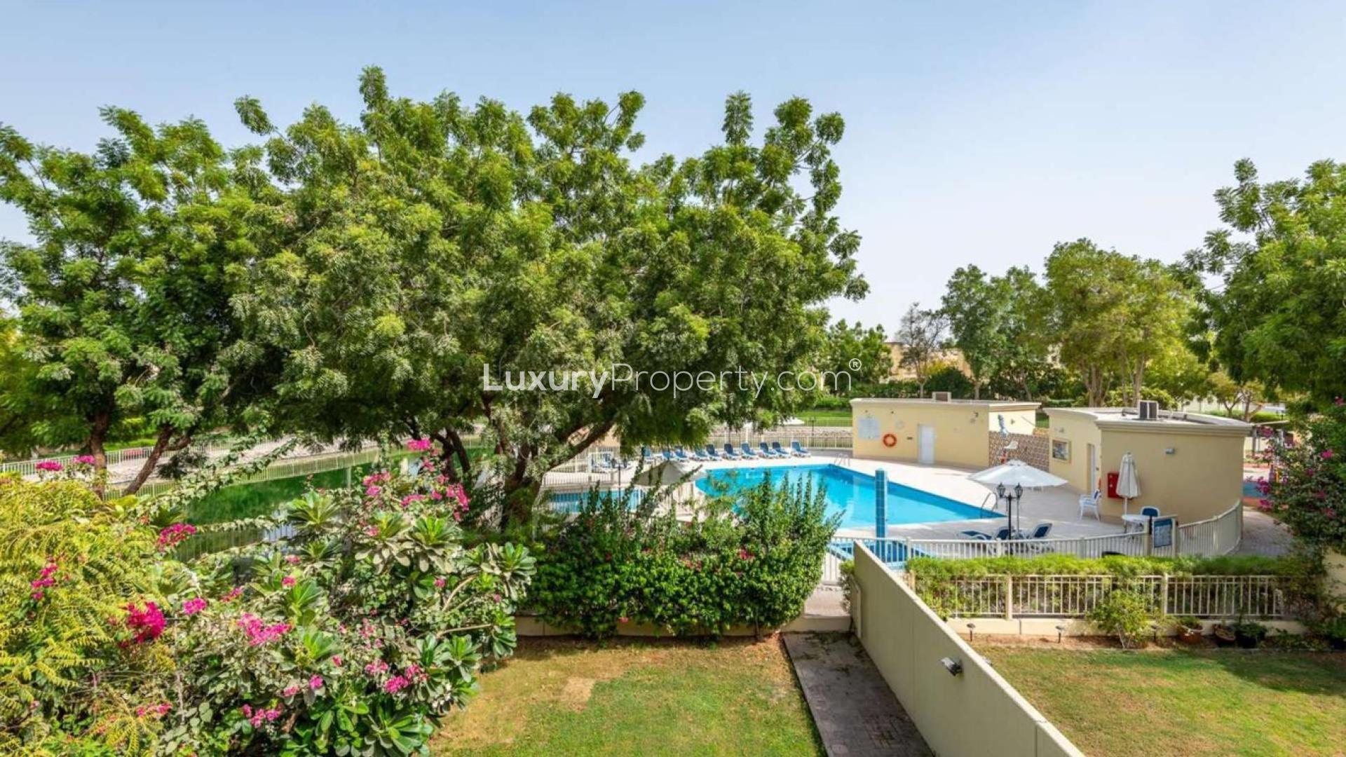 Dining area in upgraded three-bedroom villa, Springs 5, Emirates Living, with modern decor
