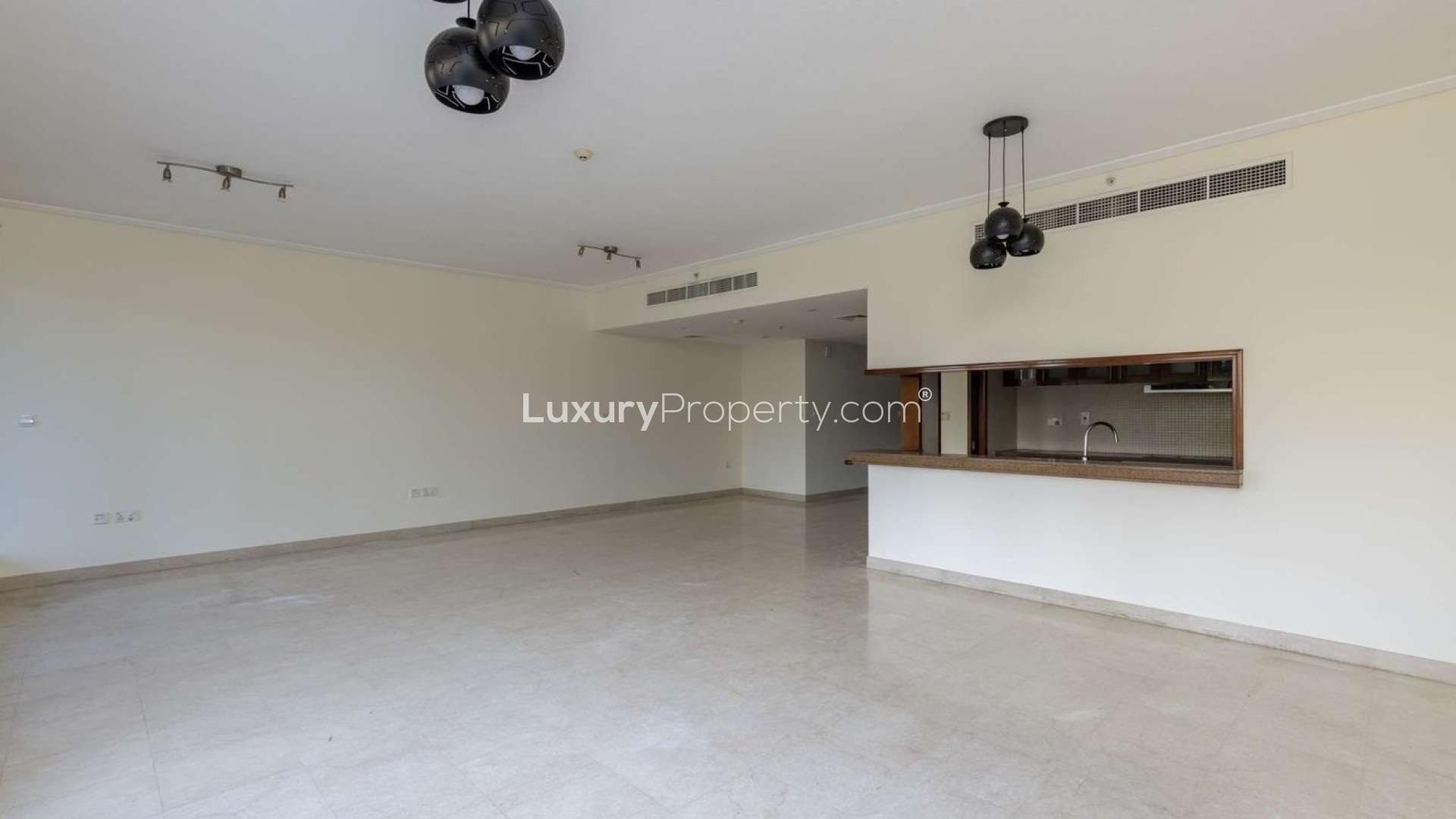 Spacious living area with large windows in Downtown Dubai 3-bedroom villa for rent