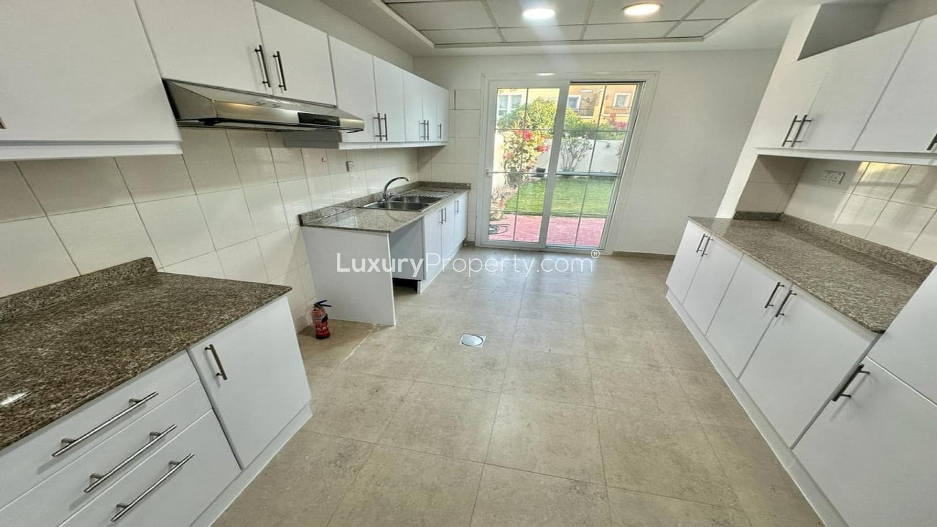 "Spacious garden with gazebo in Al Reem villa, Arabian Ranches, for rent, LP40518.",Upgraded villa kitchen with granite countertops in Al Reem, Arabian Ranches, available for rent